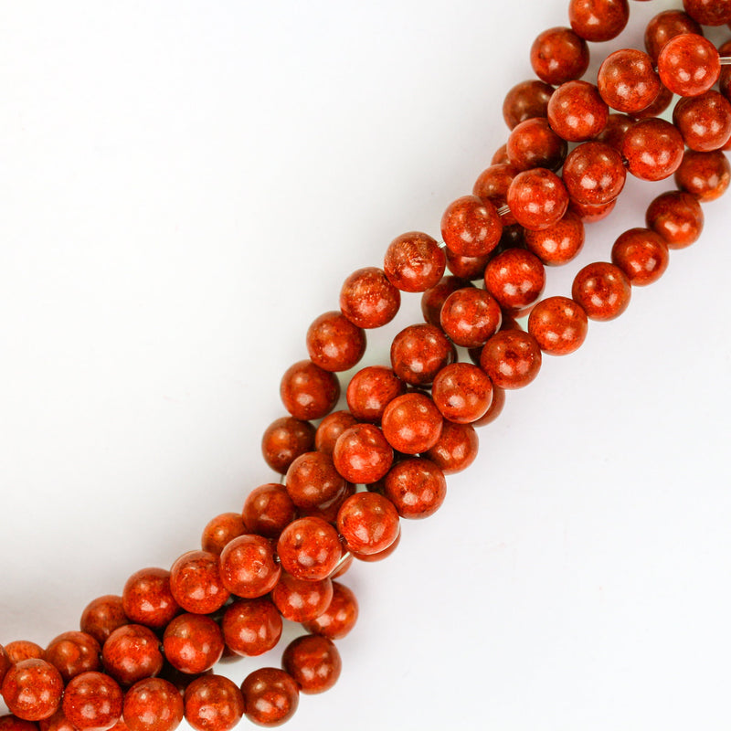 Natural Red Sponge Coral, 8mm Red/Brown Round Gemstone Strand, 16inch, About 54 Beads, 1mm Hole