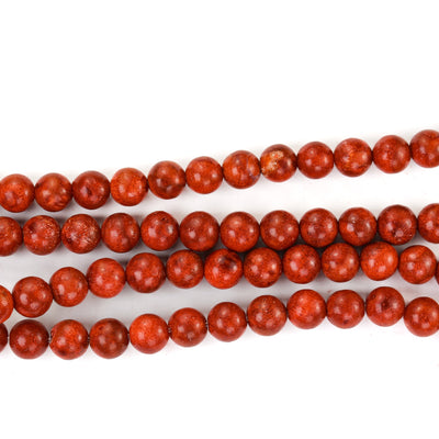 Natural Red Sponge Coral, 8mm Red/Brown Round Gemstone Strand, 16inch, About 54 Beads, 1mm Hole