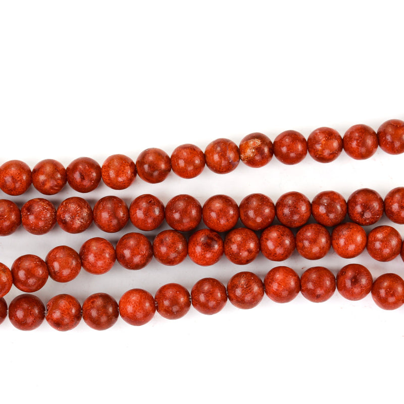 Natural Red Sponge Coral, 8mm Red/Brown Round Gemstone Strand, 16inch, About 54 Beads, 1mm Hole