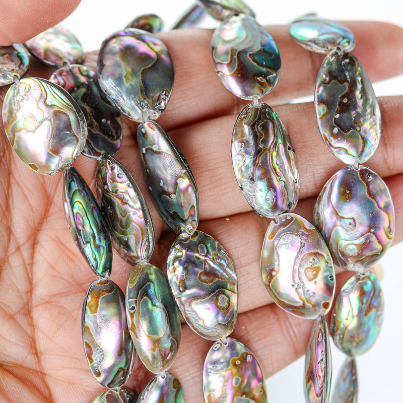 Natural Abalone Shell Beads, 20-24mm*12-15mm Oval Button Beads , 4-7mm Thick, 15.5inch  , About 19 Beads, 1mm Hole