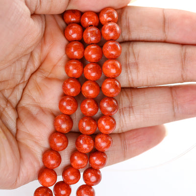 Natural Red Sponge Coral, 8mm Red/Brown Round Gemstone Strand, 16inch, About 54 Beads, 1mm Hole