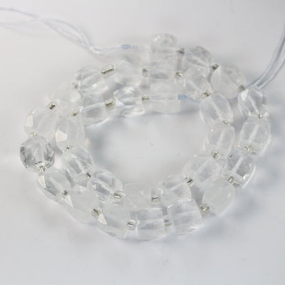 Natural Clear Quartz, 10mm Faceted Square Nugget Gemstone,  Hole 1mm, 16 Inches, Approx 30 Beads