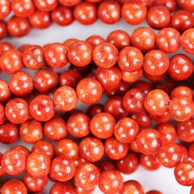 6mm Natural Red Sponge Coral, Round Gemstone, 1mm Hole, Center Drilled, 65pcs