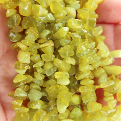 Lemon jade, 6*8mm nugget shape gemstone chips, one full strand  hole 1mm, 16", 1mm hole