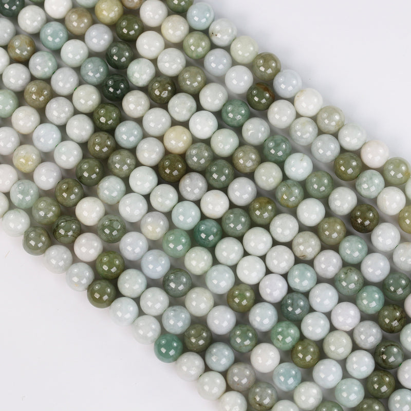 Natural burmese burma jade , 8mm round gemstone, one full strand green beads strand, 1mm hole, 16"