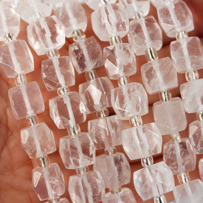 Natural Clear Quartz, 10mm Faceted Square Nugget Gemstone,  Hole 1mm, 16 Inches, Approx 30 Beads