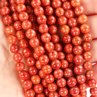 6mm Natural Red Sponge Coral, Round Gemstone, 1mm Hole, Center Drilled, 65pcs