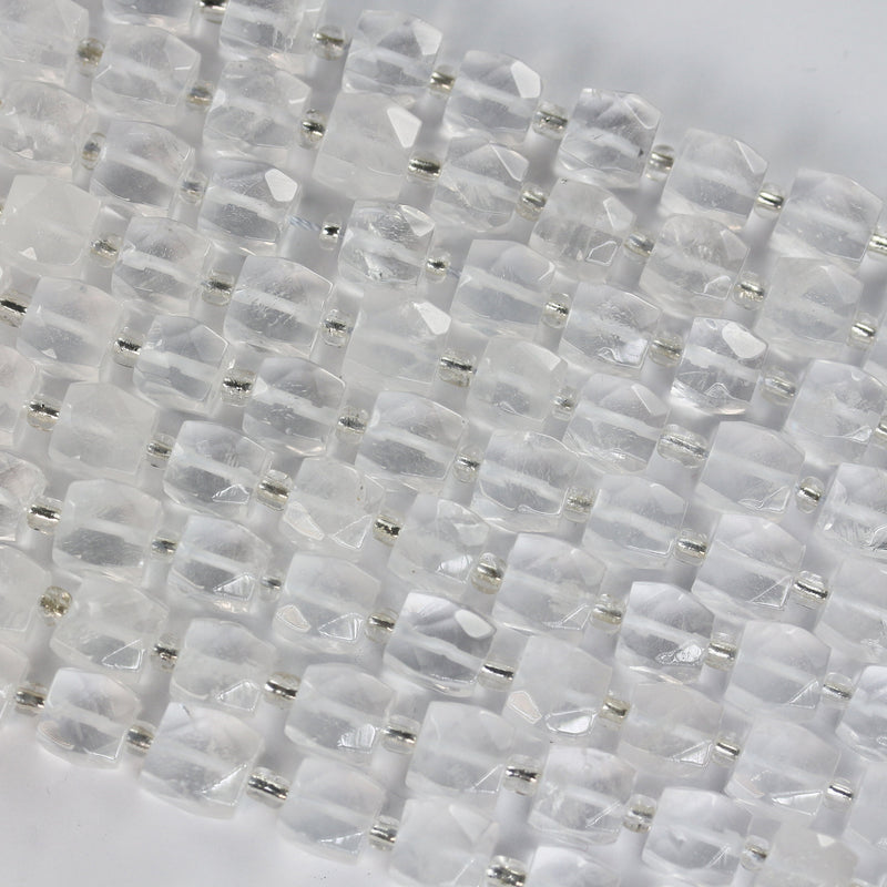 Natural Clear Quartz, 10mm Faceted Square Nugget Gemstone,  Hole 1mm, 16 Inches, Approx 30 Beads