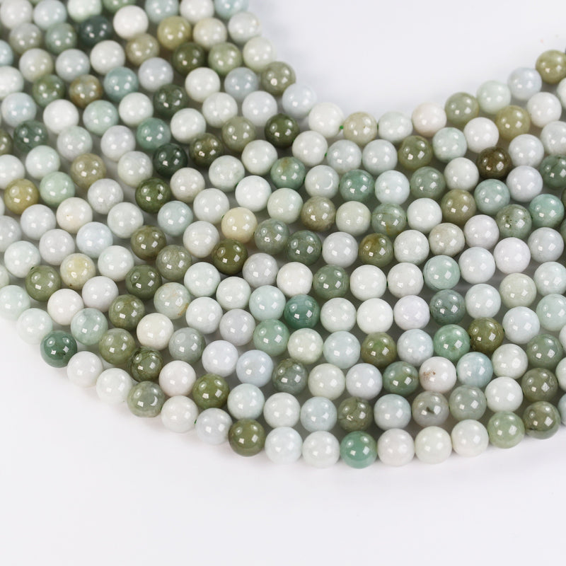 Natural burmese burma jade , 8mm round gemstone, one full strand green beads strand, 1mm hole, 16"