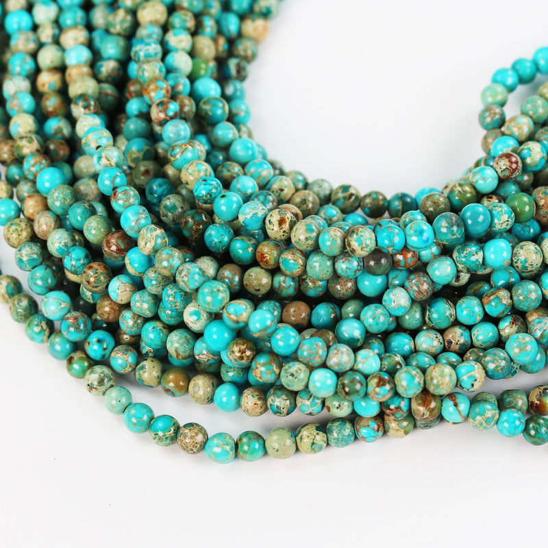 Turquoise Impression Jasper, 4mm round blue jasper gemstone, one full strand beads, 16inch, about 90 beads, 1mm hole