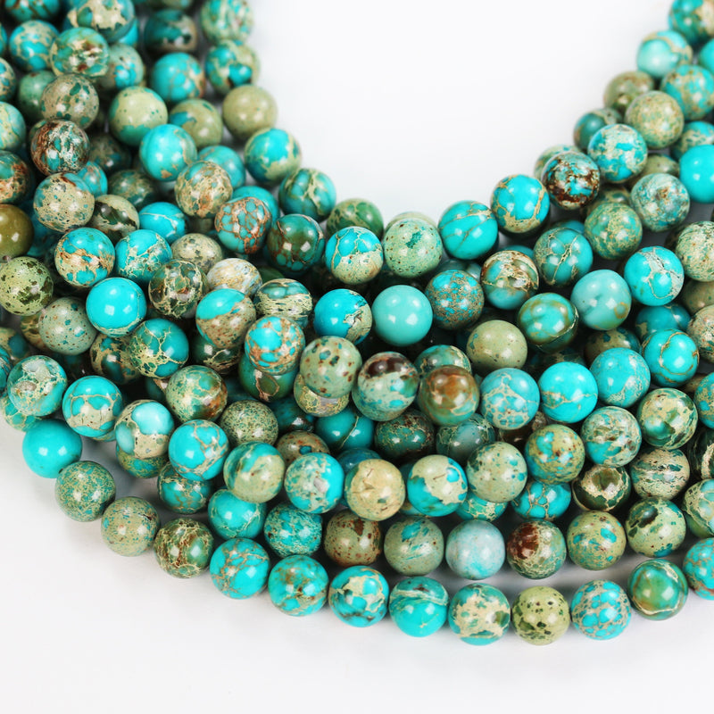 Turquoise Impression Jasper, 8mm round blue jasper gemstone, one full strand beads, 16inch, about 50 beads, 1mm hole