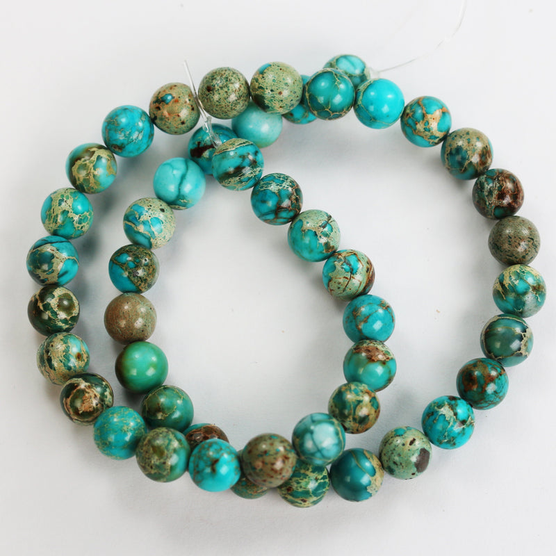 Turquoise Impression Jasper, 8mm round blue jasper gemstone, one full strand beads, 16inch, about 50 beads, 1mm hole