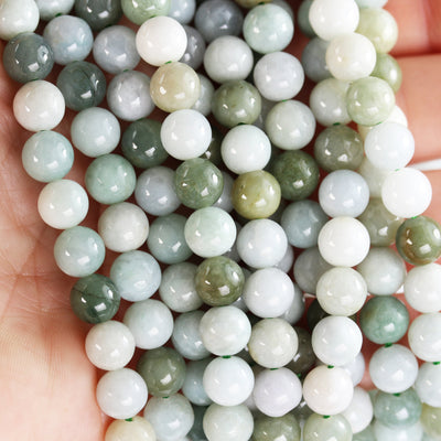 Natural burmese burma jade , 8mm round gemstone, one full strand green beads strand, 1mm hole, 16"