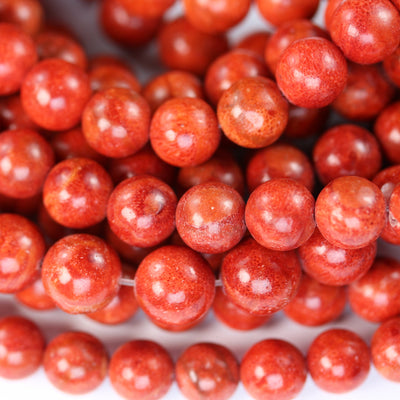 10mm Natural Red Sponge Coral, Round Gemstone, 1mm Hole, Center Drilled, 42pcs