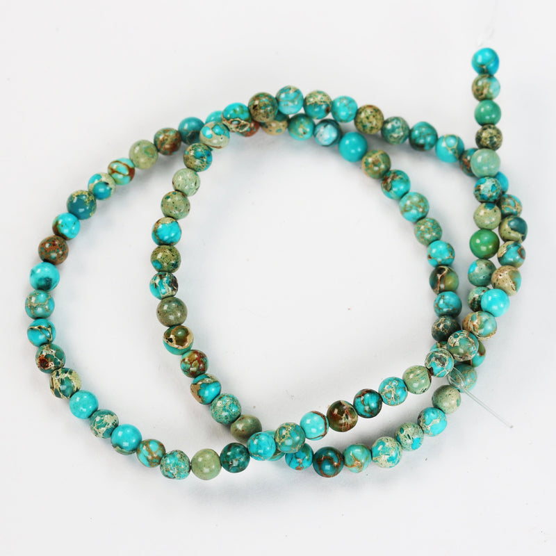 Turquoise Impression Jasper, 4mm round blue jasper gemstone, one full strand beads, 16inch, about 90 beads, 1mm hole