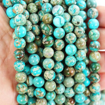 Turquoise Impression Jasper, 8mm round blue jasper gemstone, one full strand beads, 16inch, about 50 beads, 1mm hole