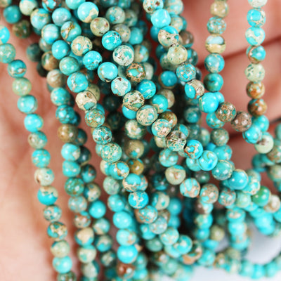 Turquoise Impression Jasper, 4mm round blue jasper gemstone, one full strand beads, 16inch, about 90 beads, 1mm hole