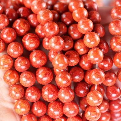 10mm Natural Red Sponge Coral, Round Gemstone, 1mm Hole, Center Drilled, 42pcs