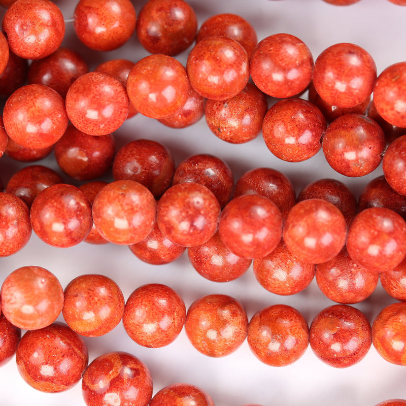 10mm Natural Red Sponge Coral, Round Gemstone, 1mm Hole, Center Drilled, 42pcs