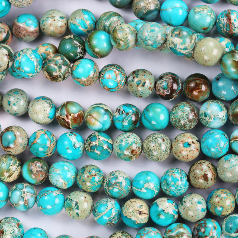 Turquoise Impression Jasper, 8mm round blue jasper gemstone, one full strand beads, 16inch, about 50 beads, 1mm hole