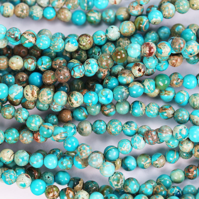 Turquoise Impression Jasper, 4mm round blue jasper gemstone, one full strand beads, 16inch, about 90 beads, 1mm hole