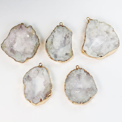 1pc raw natural druzy agate gemstone pendant, gold plated natural shape gemstone with loop, 30-40mm width*40-50mm length