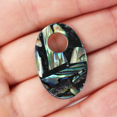 2pcs natural abalone shell pendant, oval donut shape top drilled, size 31*21mm, inner circle 7mm