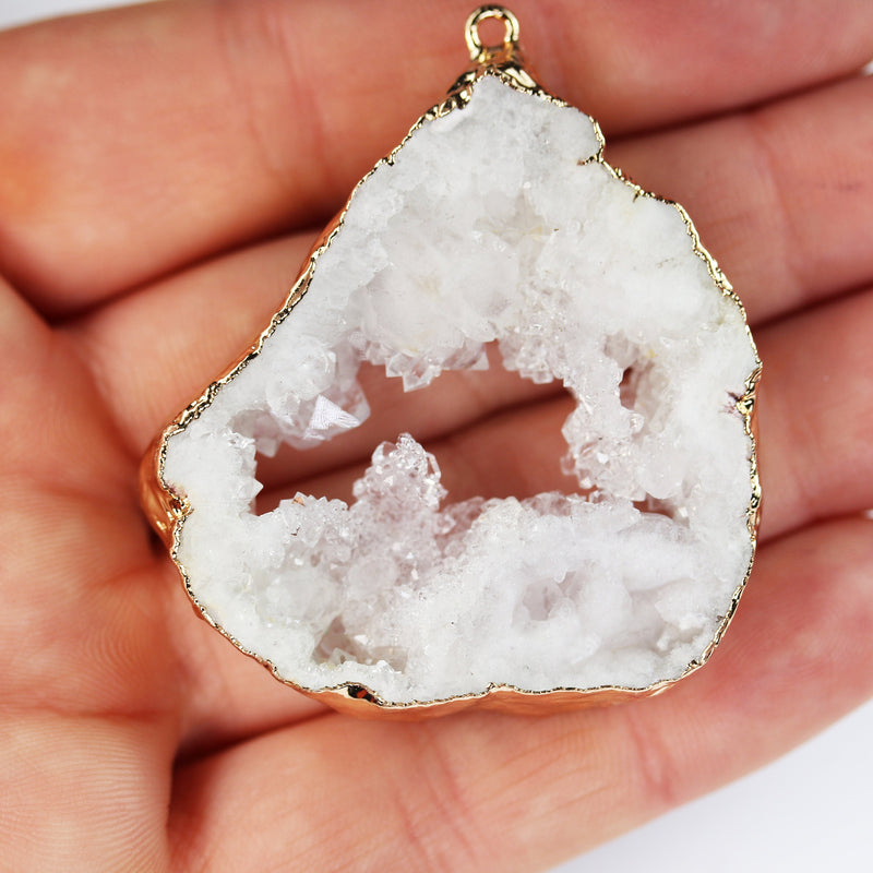 1pc raw natural druzy agate gemstone pendant, gold plated natural shape gemstone with loop, 30-40mm width*40-50mm length