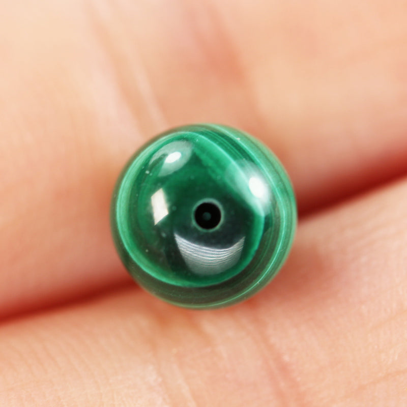 Natural Malachite, 2pcs 8mm Half Drilled Round, for Making earring/Ring/pendant, hole 1mm