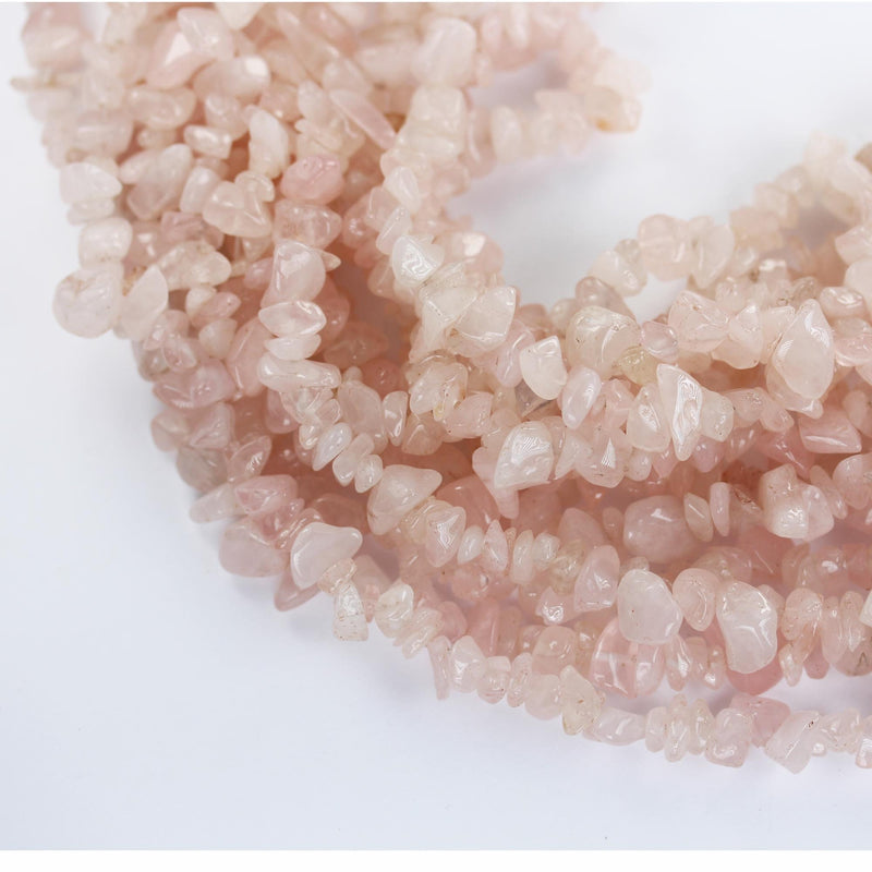 Madagascar Rose Quartz, 6-8mm natural gemstone chips, one full strand hole 1mm, 16"