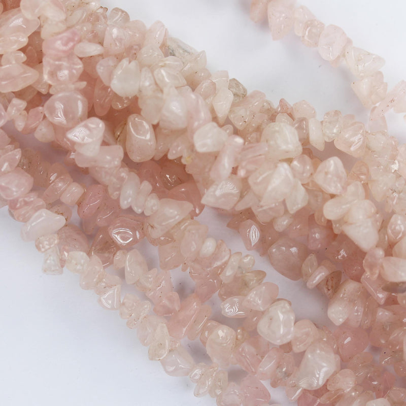 Madagascar Rose Quartz, 6-8mm natural gemstone chips, one full strand hole 1mm, 16"