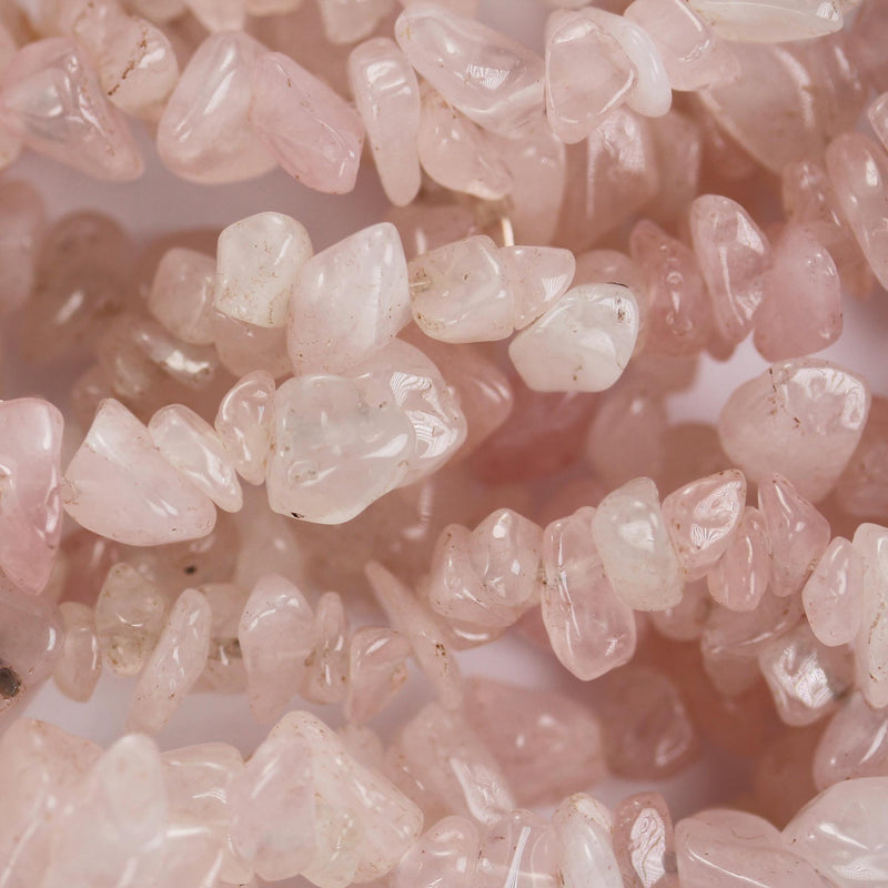 Madagascar Rose Quartz, 6-8mm natural gemstone chips, one full strand hole 1mm, 16"