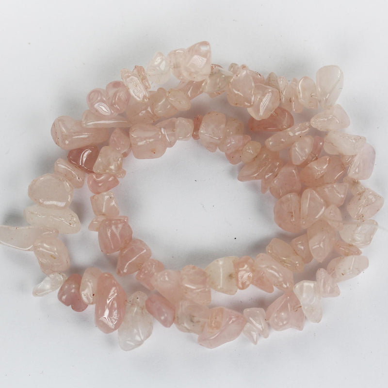 Madagascar Rose Quartz, 6-8mm natural gemstone chips, one full strand hole 1mm, 16"