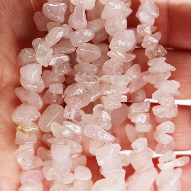 Madagascar Rose Quartz, 6-8mm natural gemstone chips, one full strand hole 1mm, 16"