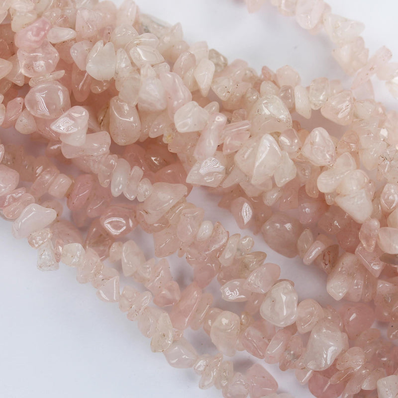 Madagascar Rose Quartz, 6-8mm natural gemstone chips, one full strand hole 1mm, 16"