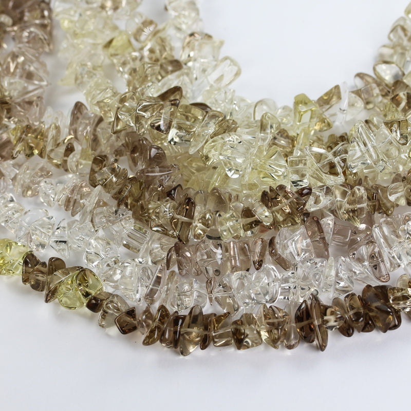 Natural Smokey Quartz, 15-12mm natural gemstone chips, one full strand hole 1mm, 16"