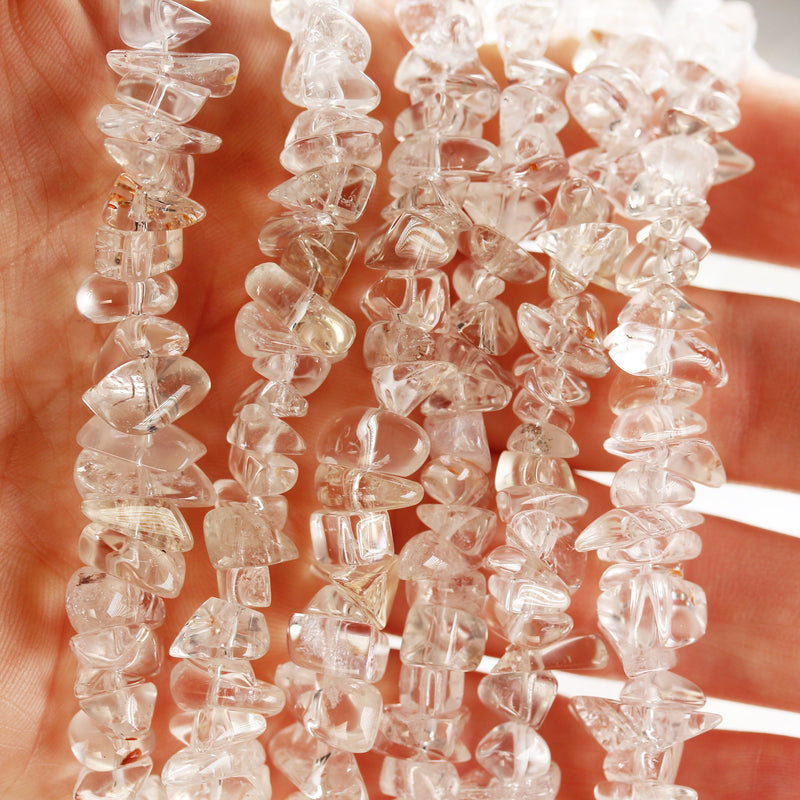 Clear Quartz, 12*9mm or 7*9mm natural gemstone chips, one full strand hole 1mm, 16"