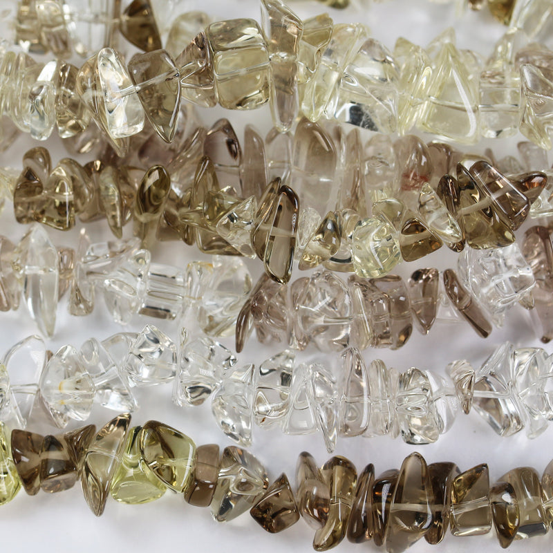 Natural Smokey Quartz, 15-12mm natural gemstone chips, one full strand hole 1mm, 16"