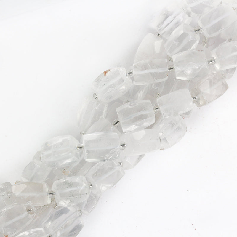 Natural Clear Quartz, 17mm*12mm Faceted Rectangular Nugget Gemstone,  Hole 1mm, 16 Inches, Approx 30 Beads