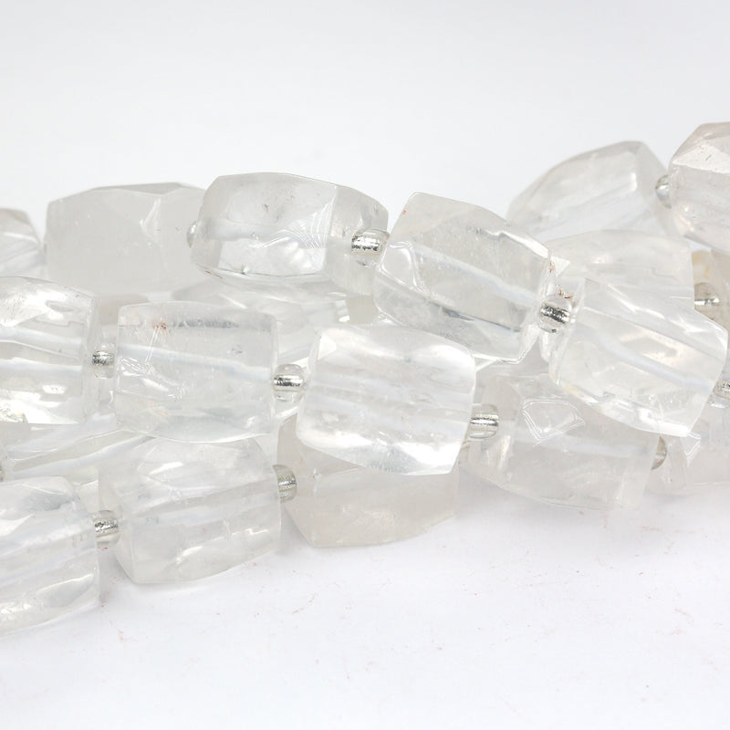 Natural Clear Quartz, 17mm*12mm Faceted Rectangular Nugget Gemstone,  Hole 1mm, 16 Inches, Approx 30 Beads