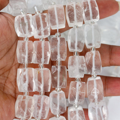 Natural Clear Quartz, 17mm*12mm Faceted Rectangular Nugget Gemstone,  Hole 1mm, 16 Inches, Approx 30 Beads