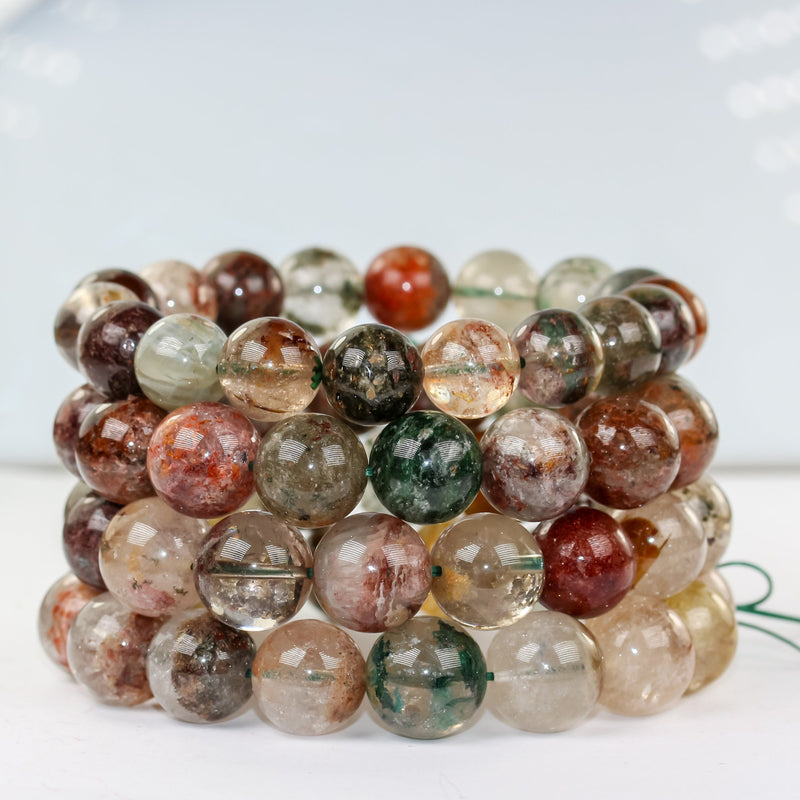 Rutilated Quartz, Round Clear/Brown/Green Gemstone, 8inch, About 18beads, Hole 1mm