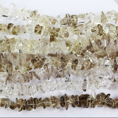 Natural Smokey Quartz, 15-12mm natural gemstone chips, one full strand hole 1mm, 16"