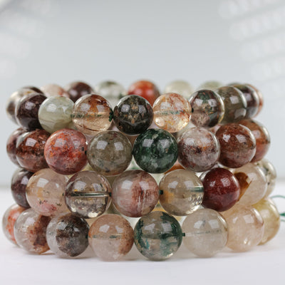 Rutilated Quartz, Round Clear/Brown/Green Gemstone, 8inch, About 18beads, Hole 1mm