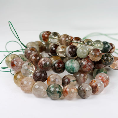 Rutilated Quartz, Round Clear/Brown/Green Gemstone, 8inch, About 18beads, Hole 1mm