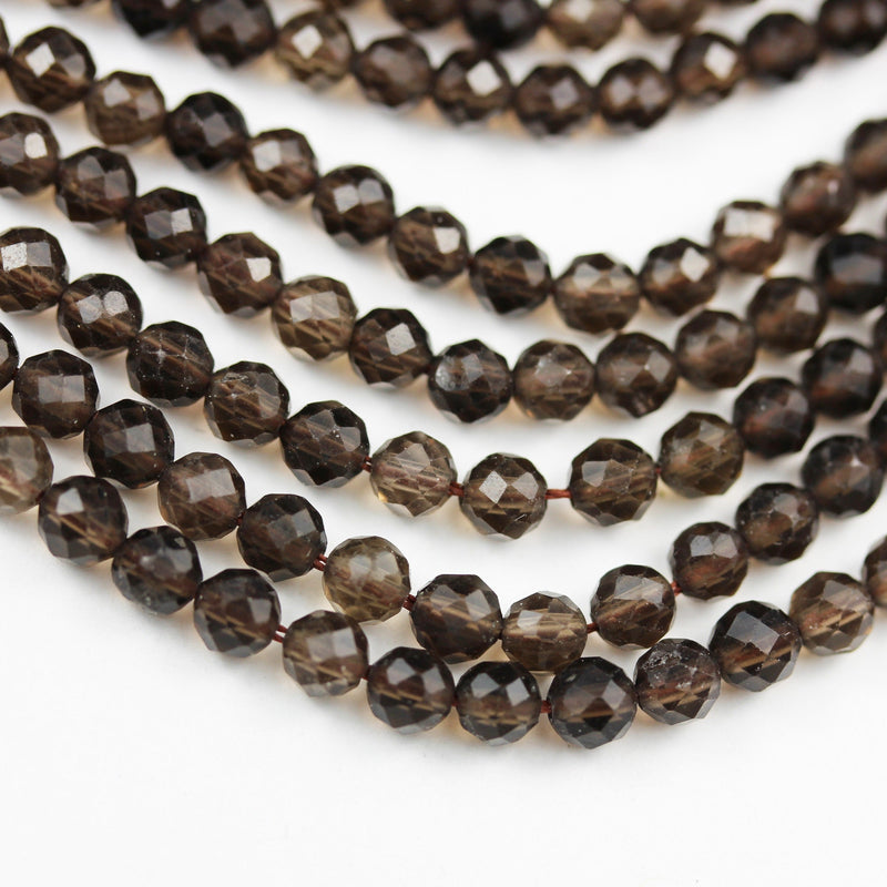 Smoky quartz, 3mm faceted round gemstone strand ,one full strand ,smoky color, hole 0.6mm, about 100beads