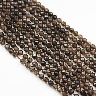 Smoky quartz, 3mm faceted round gemstone strand ,one full strand ,smoky color, hole 0.6mm, about 100beads