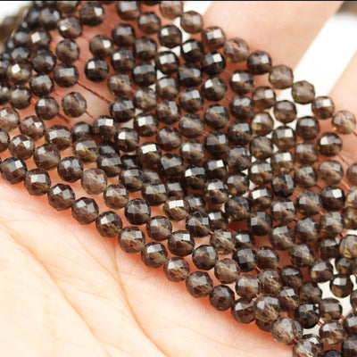 Smoky quartz, 3mm faceted round gemstone strand ,one full strand ,smoky color, hole 0.6mm, about 100beads