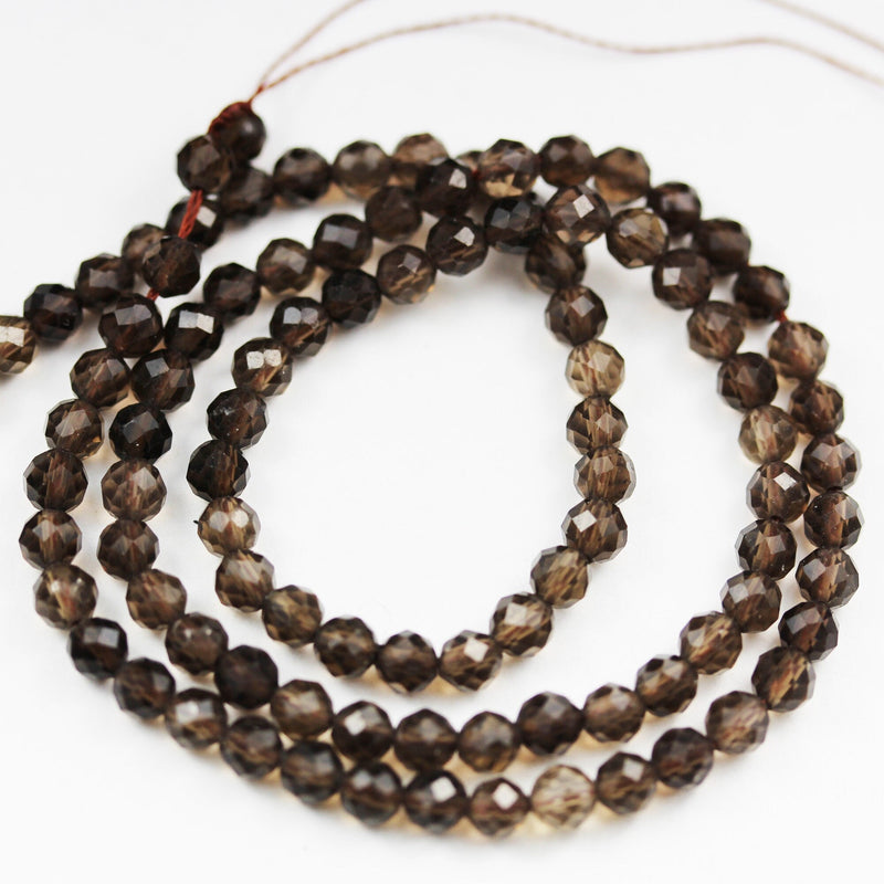 Smoky quartz, 3mm faceted round gemstone strand ,one full strand ,smoky color, hole 0.6mm, about 100beads