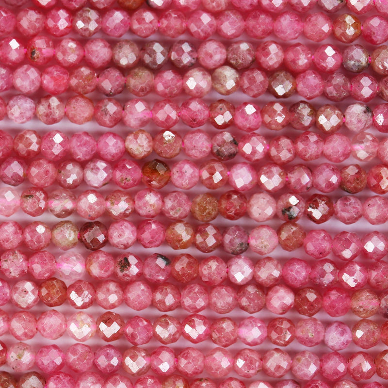 Pink Tourmaline, 3mm natural  faceted round gemstone, one full strand 16inch, about 110 beads, hole 0.6mm, 16"